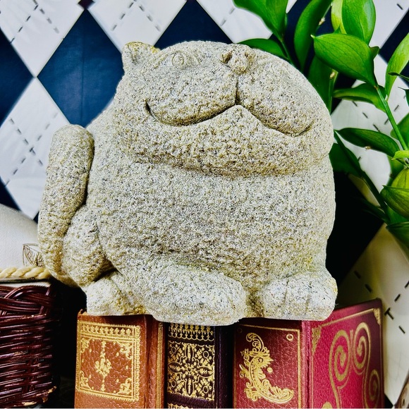 Vintage Large Fat Cat Sculpture Stone-Textured Folk Art Figurine Whimsical - Picture 7 of 15